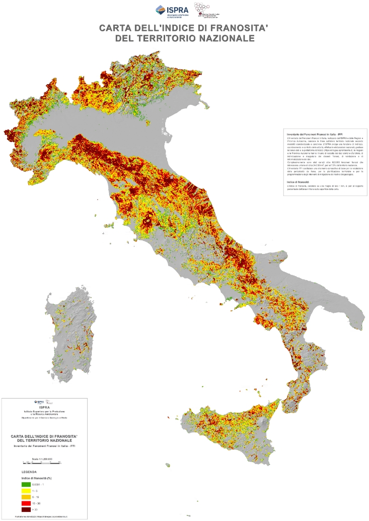 Carta dell'indice di franosità del territorio italiano (ISPRA, 2022)