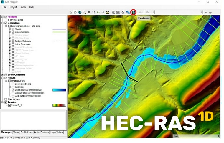 HEC-RAS 1D: simulazione di correnti monodimensionali a superficie libera