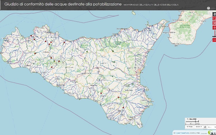 Regione Sicilia, webGIS sul giudizio di conformità delle acque destinate alla potabilizzazione