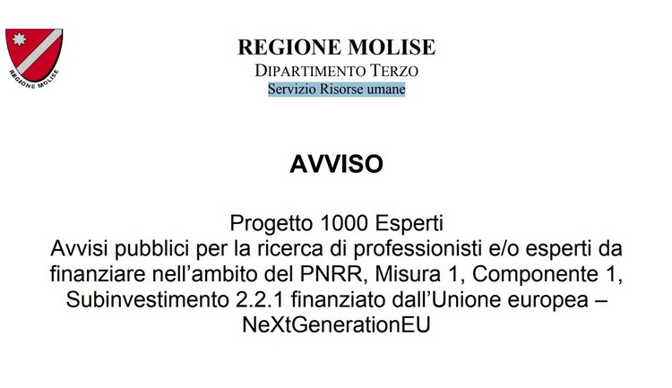 Regione Molise, ricerca professionisti per progetti PNRR