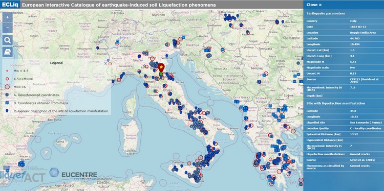 ECLiq: Catalogo europeo interattivo dei fenomeni di liquefazione del suolo sismo-indotti