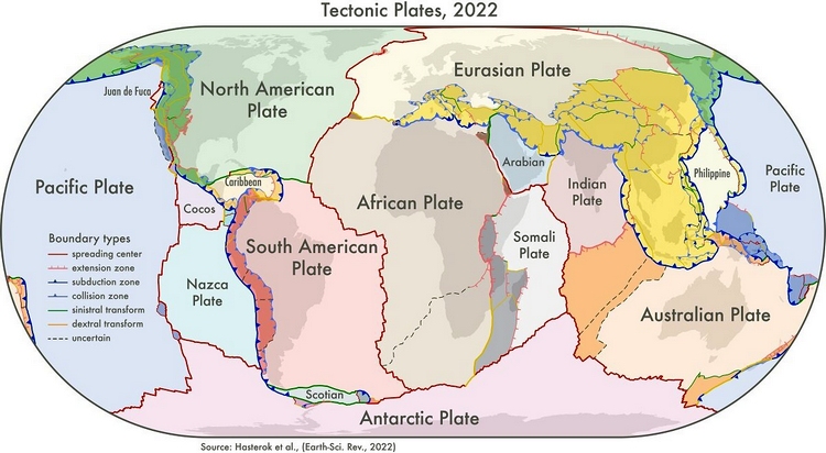 Nuove mappe delle province geologiche globali e delle placche tettoniche