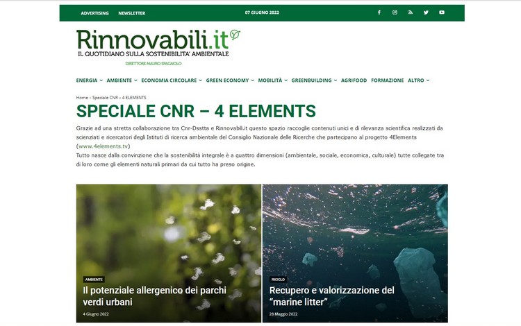 Nuova rubrica settimanale: Speciale CNR – 4 ELEMENTS