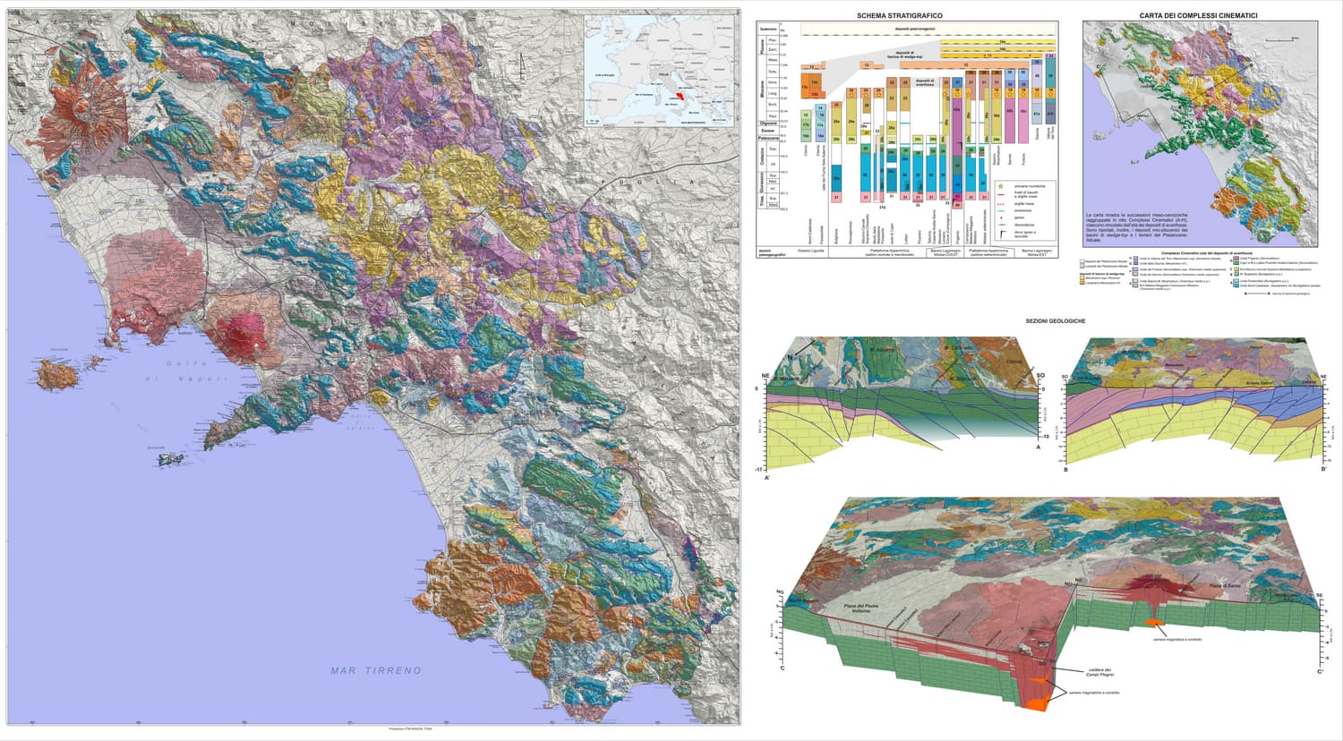 Carta geologica della Regione Campania 2021 con DEM