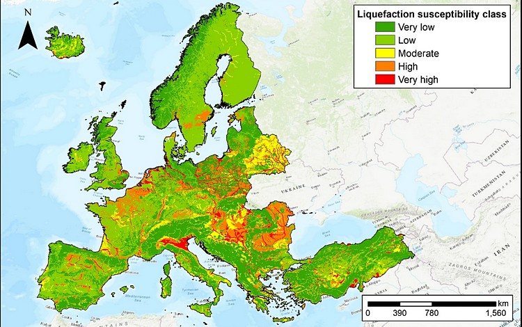 Nuova mappa della suscettibilità alla liquefazione in Europa