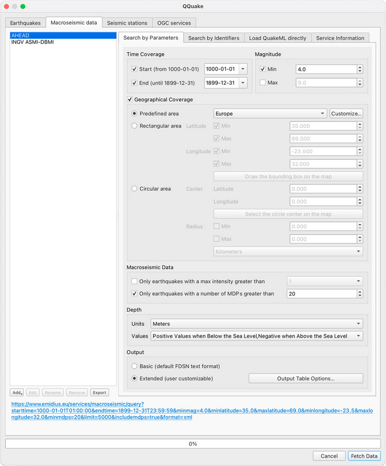 QQuake: a plugin for QGIS 3.x that relies on web services for loading seismological data