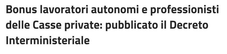 Bonus lavoratori autonomi e professionisti delle Casse private