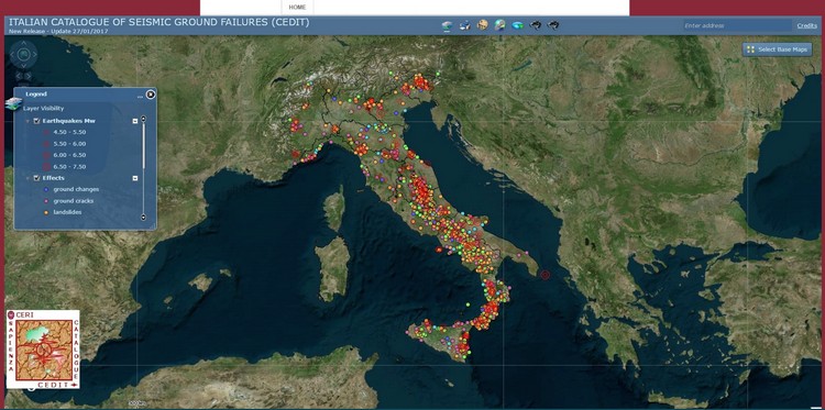 Webgis, Catalogo italiano degli Effetti Deformativi del suolo Indotti dai forti Terremoti (CEDIT)