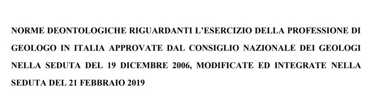 Consiglio Nazionale dei Geologi, trasmissione del nuovo Codice Deontologico
