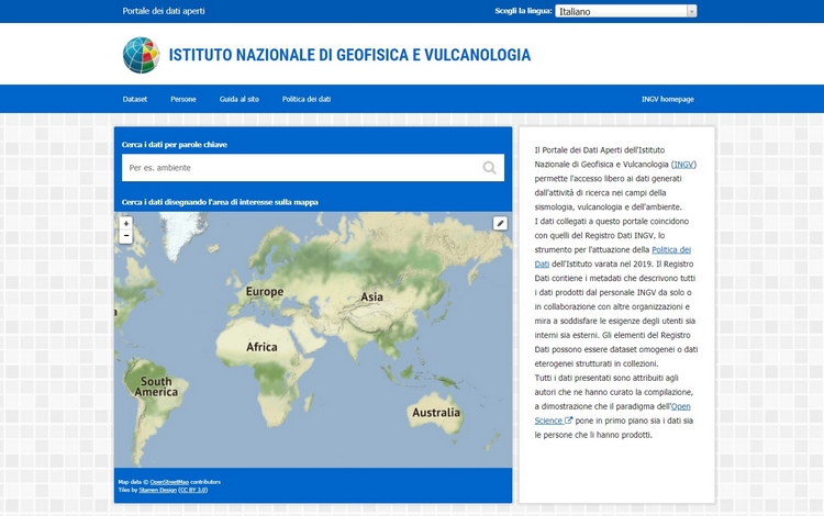 INGV, realizzato il Portale dei Dati Aperti