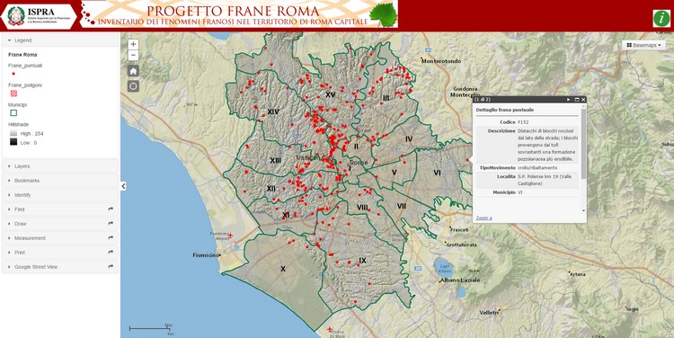 Progetto Frane Roma: mappa dei fenomeni franosi di Roma