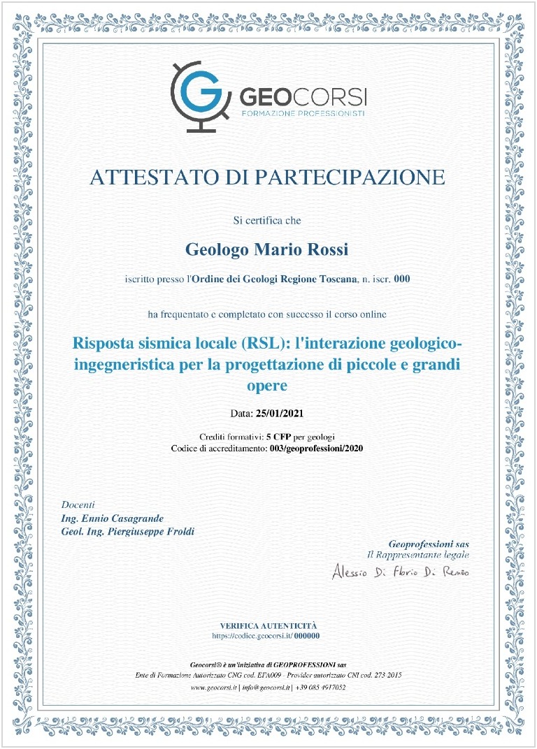 attestato di partecipazione geocorsi